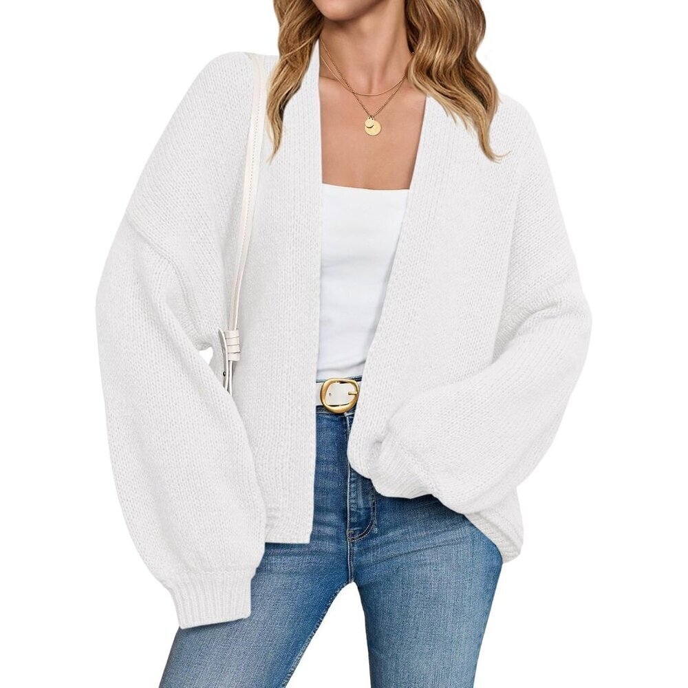 Womens Knitted Open Front Cardigan Large Lantern Sleeves Fall Casual